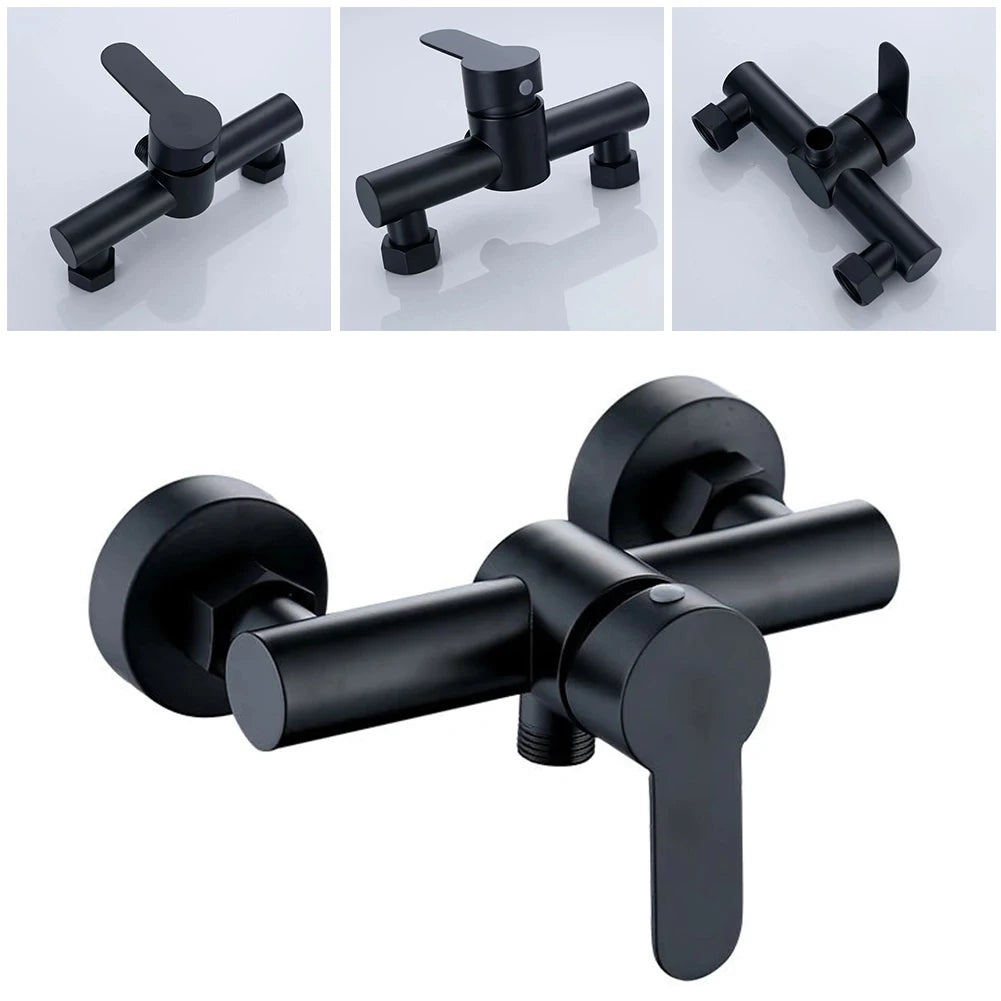Bathroom Shower Faucet Triple Bathtub Faucet Black Wall Mounted Stainless Steel Hot And Cold Water Mixer Valve Nozzle Tap