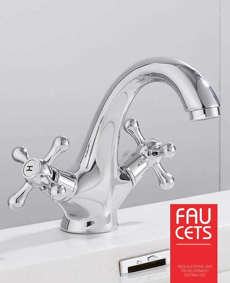 Dual Handle Antique Basin Faucet Hot and Cold Water Crane Bronze Sink Faucet Bathroom Vintage Mixers Taps Gold