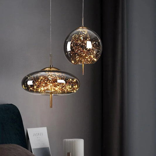 Nordic Bedside Led Glass Pendant Lights For Bedroom Bar Dining Living Room Amber Hanging Light Fixture Pendant Lamp