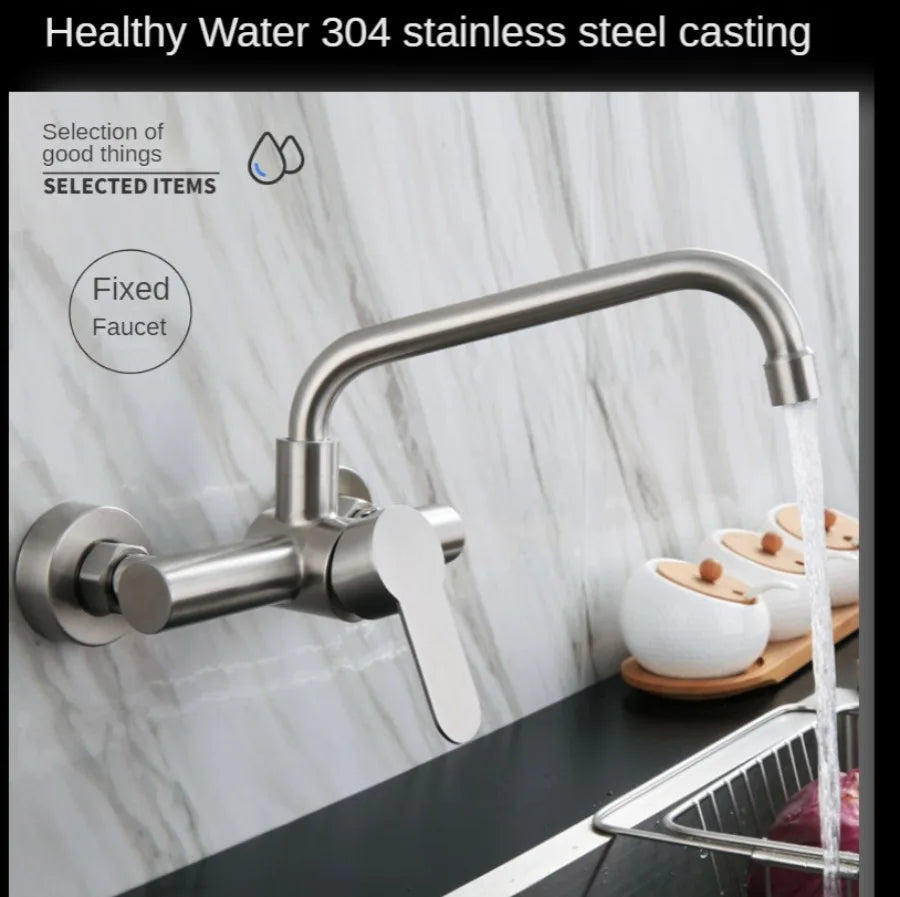 Wall Mounted Kitchen Faucet Wall Kitchen Mixers Kitchen Sink Tap 360 Degree Free Swivel Flexible Hose Double Holes Water Taps