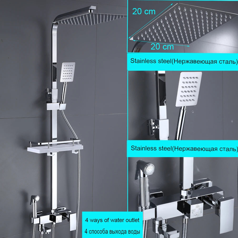 Stainless Steel Shower Faucet Set Rainfall Sliver High Quality All Metal Bathtub  Mixer Tap 4-way With Bidet