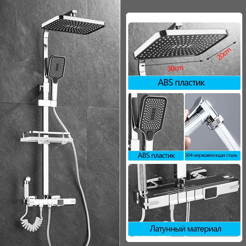 Brass Shower Faucet Thermostatic Digital Display Bathroom Faucet Set Bathroom Shower Shower Systerm Thermostatic Sanitary Shower