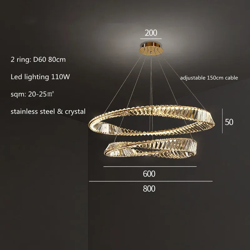 Modern Luxury Gold and Crystal Living Room Led Dimmable Pendant Lights