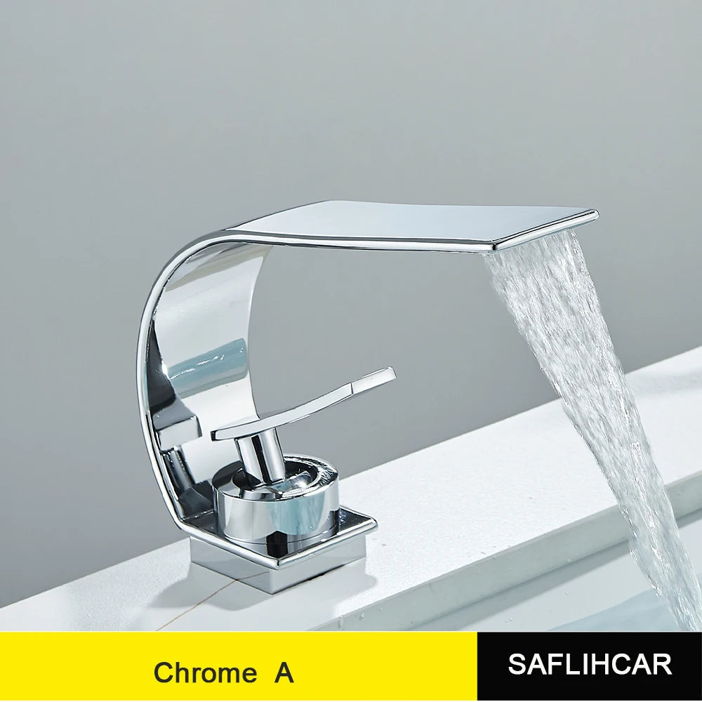Black Thin style Bathroom Sink Faucet  Modern Mixer Hot Cold Water Tap Waterfall Deck Mounted Vessel Sink Faucet