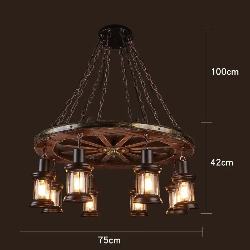 Antique Industry Vintage Wood E27 LED Ceiling Chandelier