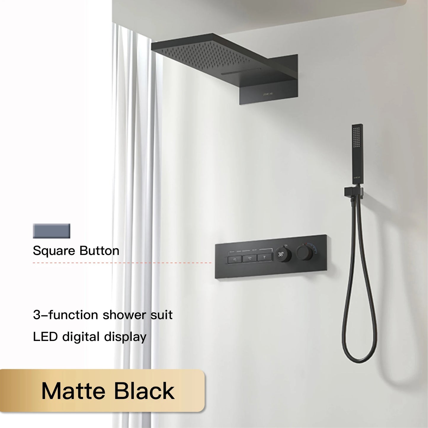 Luxury Black Brass Shower System LED Digital Display