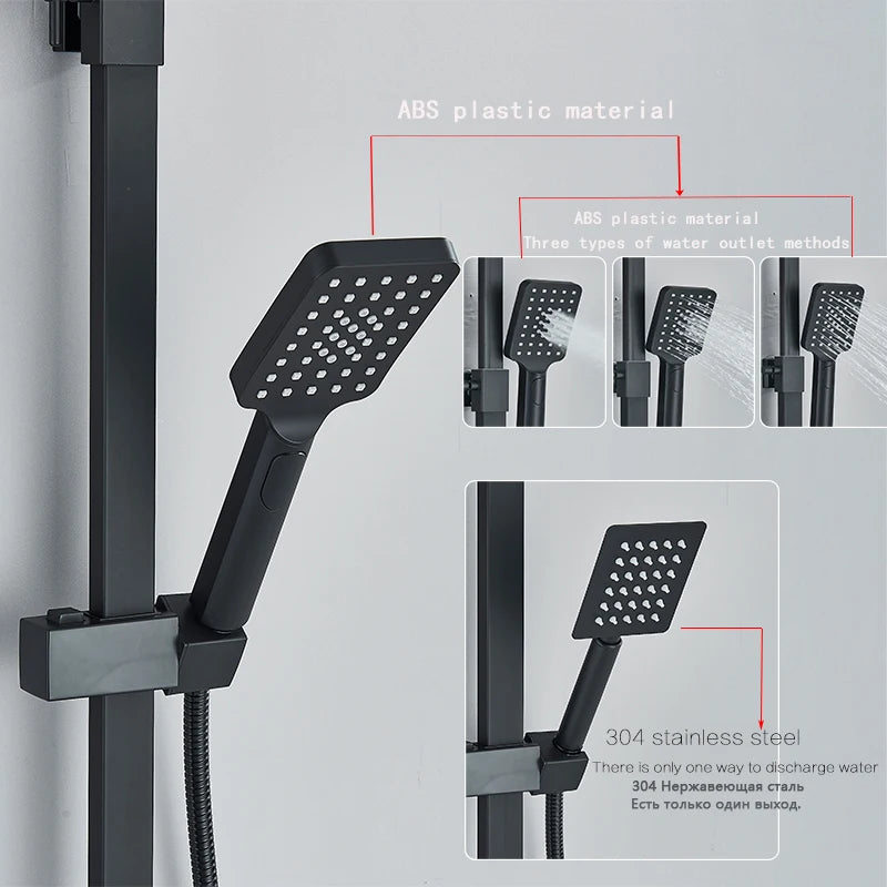 Black Smart Thermostatic Shower Faucet Set Bathroom Intelligent Rainfall Digital Mixer Tap With Rack and Bidet Bath System