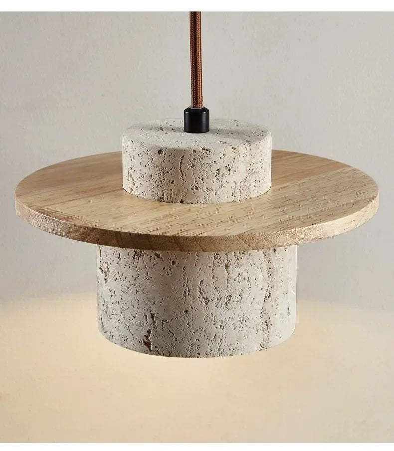 High Quality Stone Pendant Light Indoor LED Walnut/Log Yellow Travertine Chandelier Parlor Bedroom Cafe Bar Hanging Light
