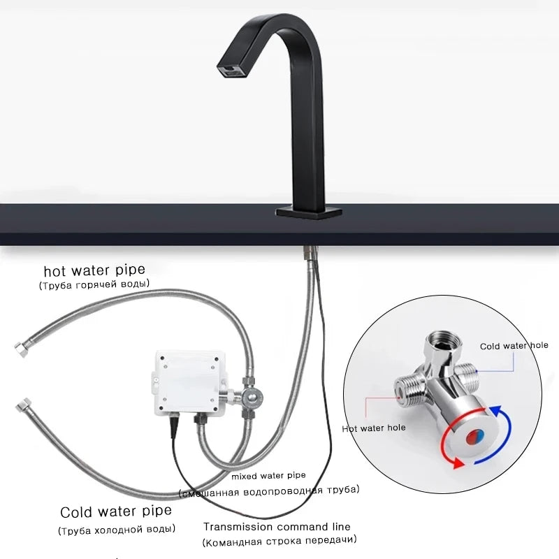 OXG Black/Chrome Smart Sensor Basin Faucet Automatic Sensor Waterfall Basin Sink Faucet Bathroom Faucet Washbasin Faucet