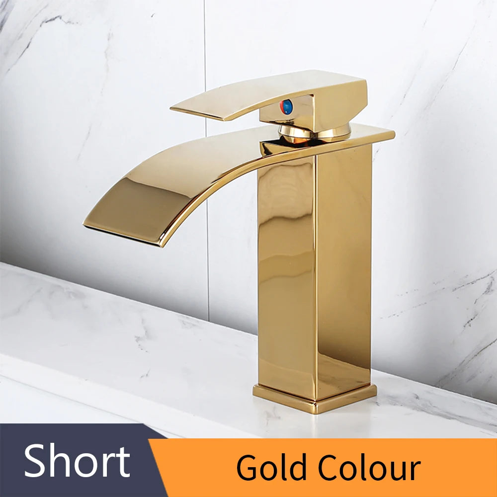 Basin Faucets Brass Silver Elegant Waterfall Bathroom Sink Faucet Single Lever Hole Deck Mount Big Square Spout Mixer Taps