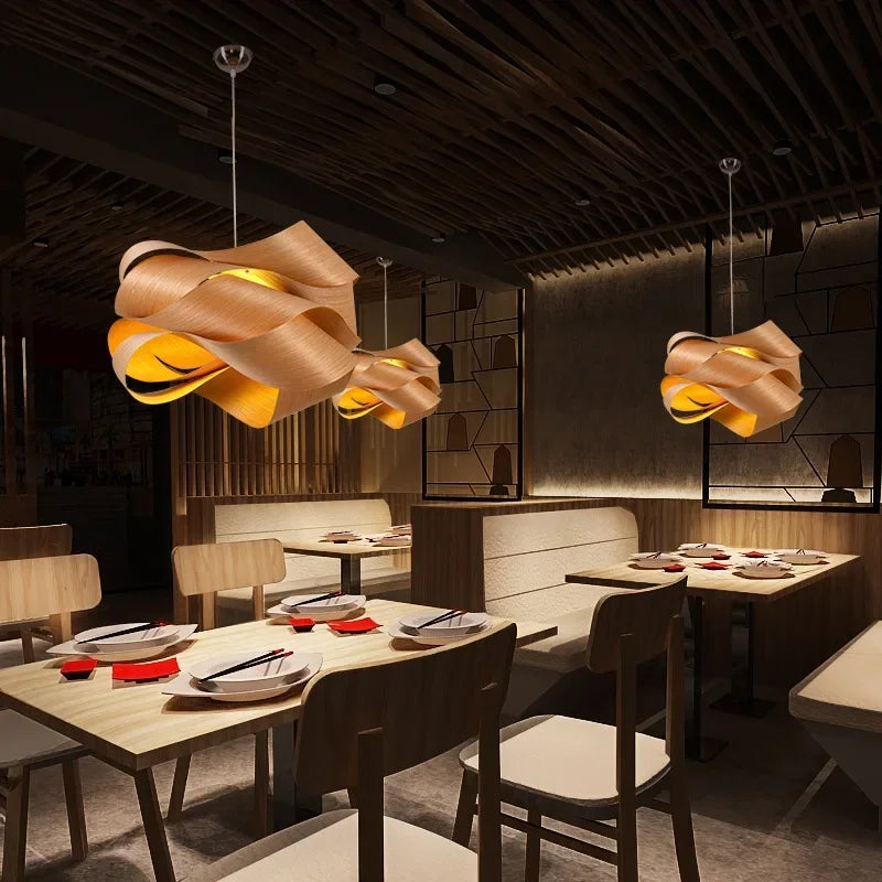Southeast Asian Creative Wooden Skin Pendant Lamp Bedroom Restaurant  Aisle Chandelier Modern Simple Led Decor Lighting Fixtures
