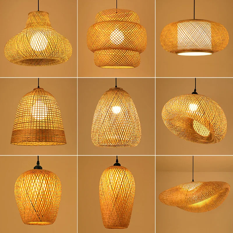 Round Handmade LED Bamboo-Rattan Chandelier