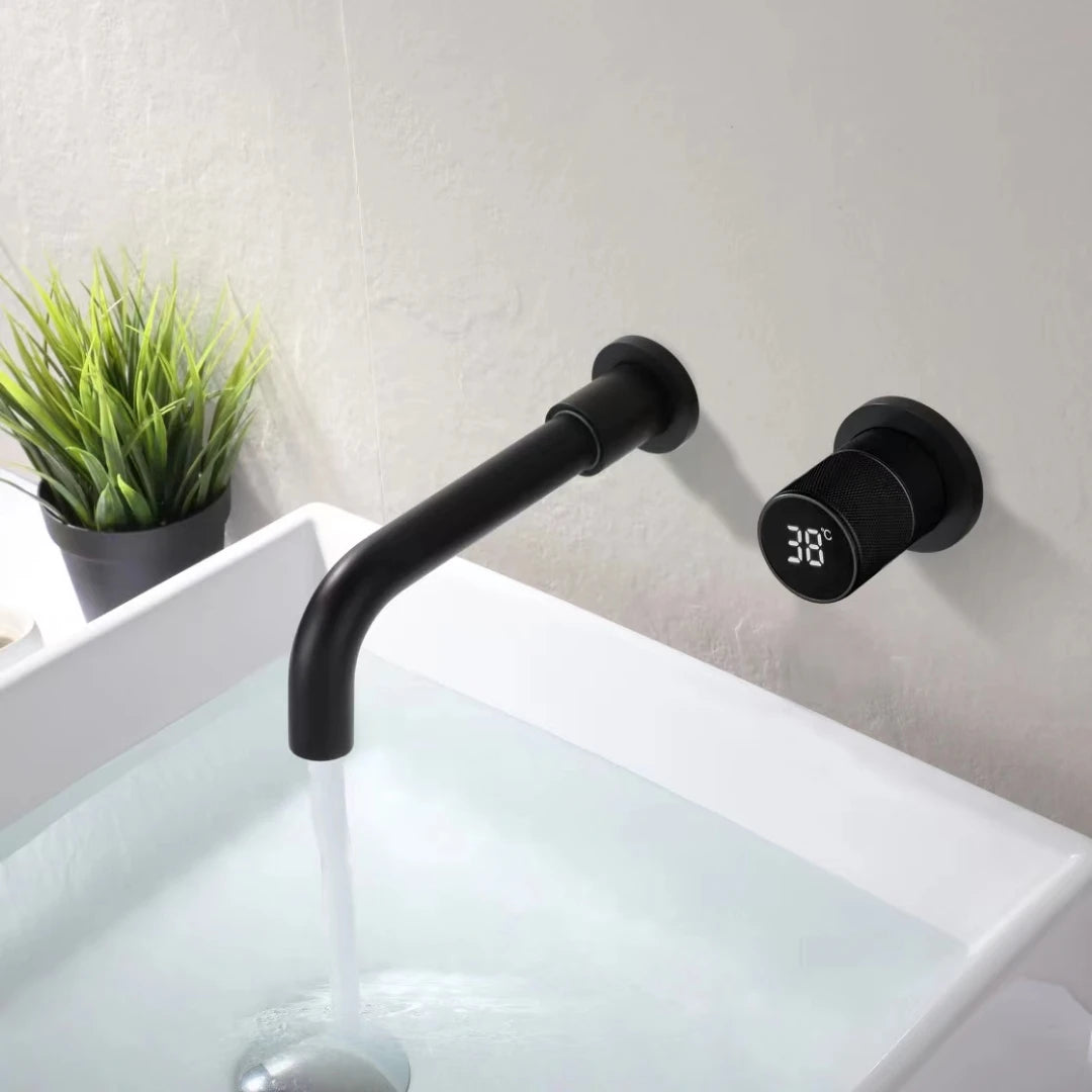 Black Brass Bathroom Faucet Hidden with Intelligent Digital Display