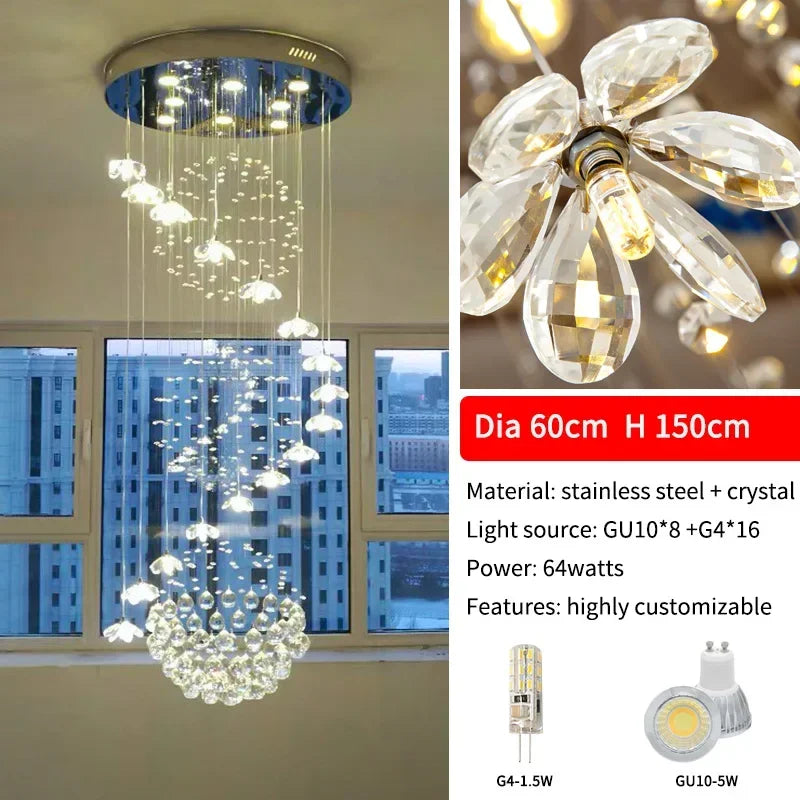 Modern Long Staircase Crystal Chandelier
