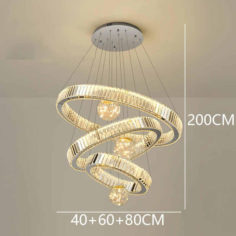 Modern Crystal Chandelier Lustre Stair Pendant Lights Duplex Architecture Living Room Pendant Lights Home Decoration Lighting