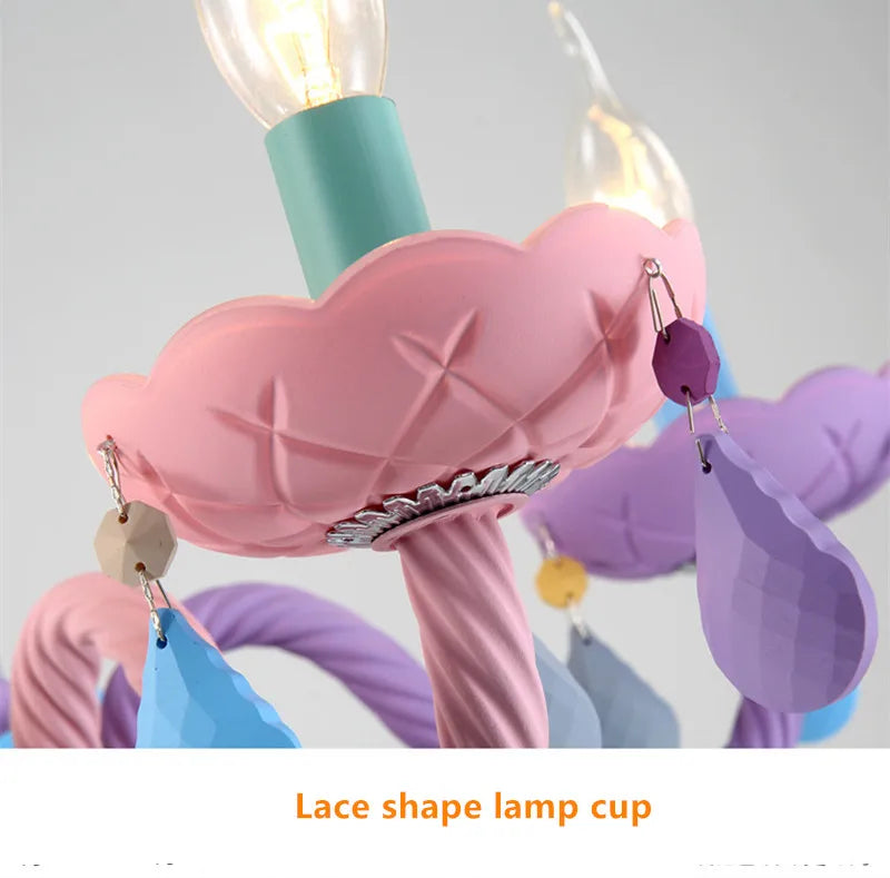 Modern Romantic Rainbow Crystal Chandelier European Candle lustres Children's Makaron Girl Princess Pendant Lamps Light Fixtures