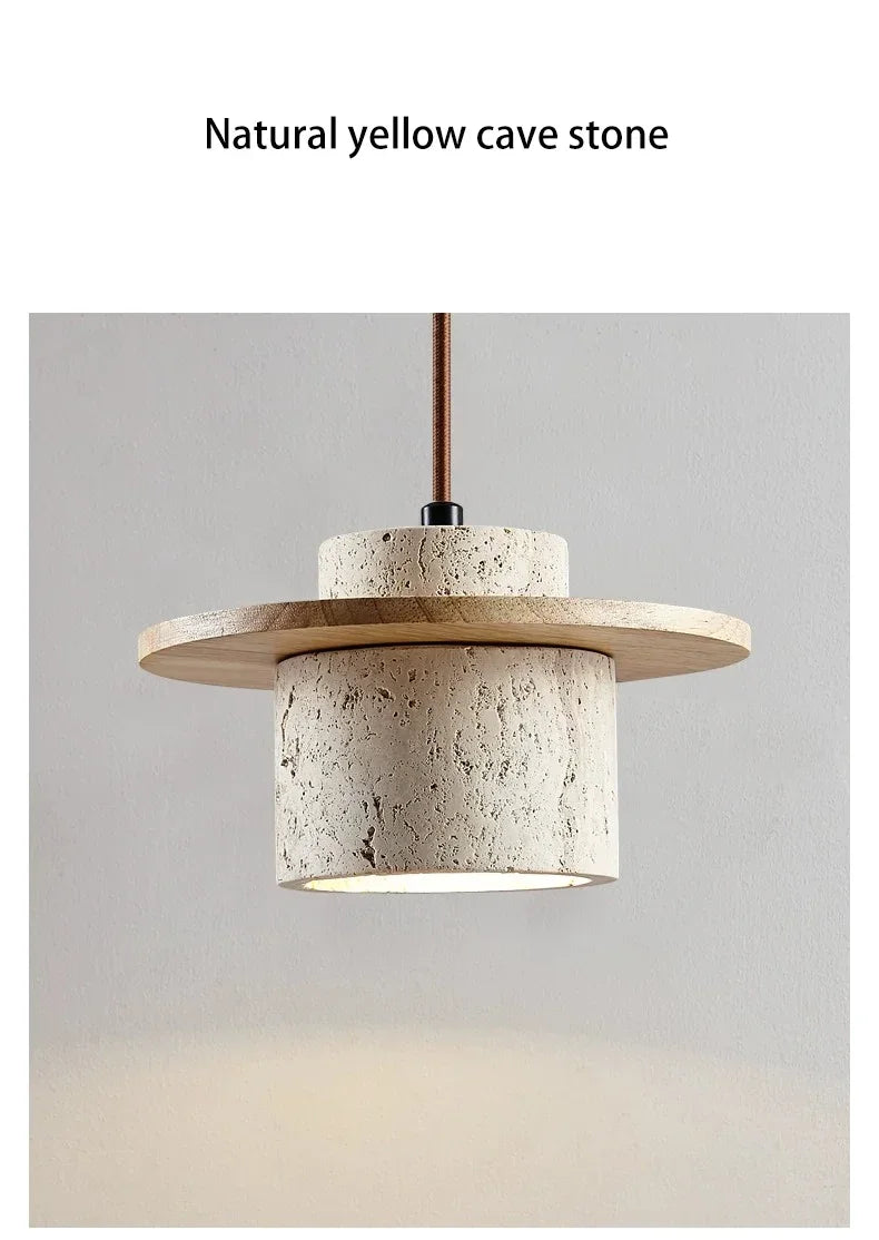 High Quality Stone Pendant Light Indoor LED Walnut/Log Yellow Travertine Chandelier Parlor Bedroom Cafe Bar Hanging Light