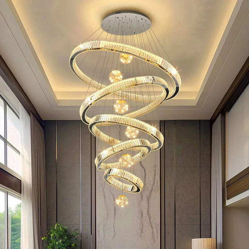 Modern Crystal Chandelier Lustre Stair Pendant Lights Duplex Architecture Living Room Pendant Lights Home Decoration Lighting