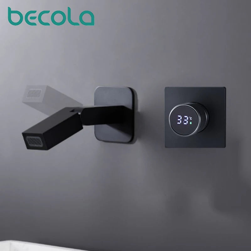 Digital display concealed in wall mounted basin, wash basin faucet  Faucet Single Handle Hot Cold Washbasin Basin Sink Faucet