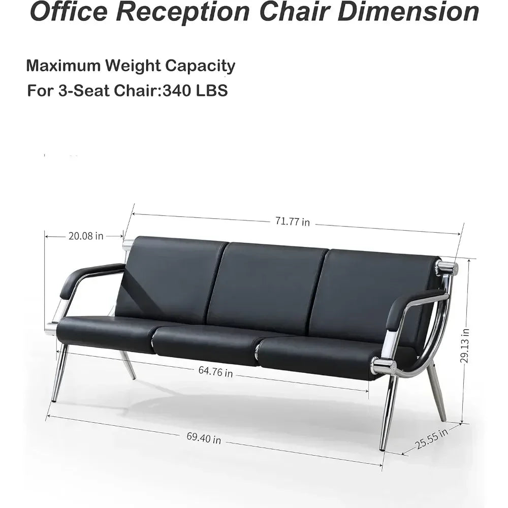 Waiting Room Bench with Fixed PU Leather Upholstered Armrests