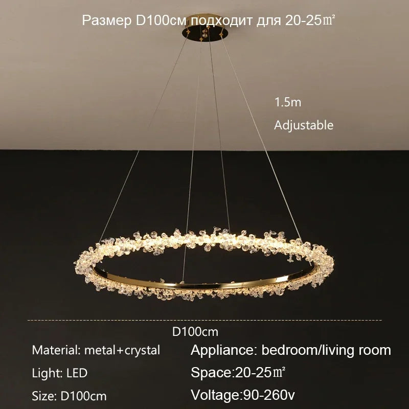 Nordic Luxury Shop Bedroom Living Room Crystal Pendant Lighs  Interior Decoration Ring Luster Lighting Modern Ceiling Chandelier