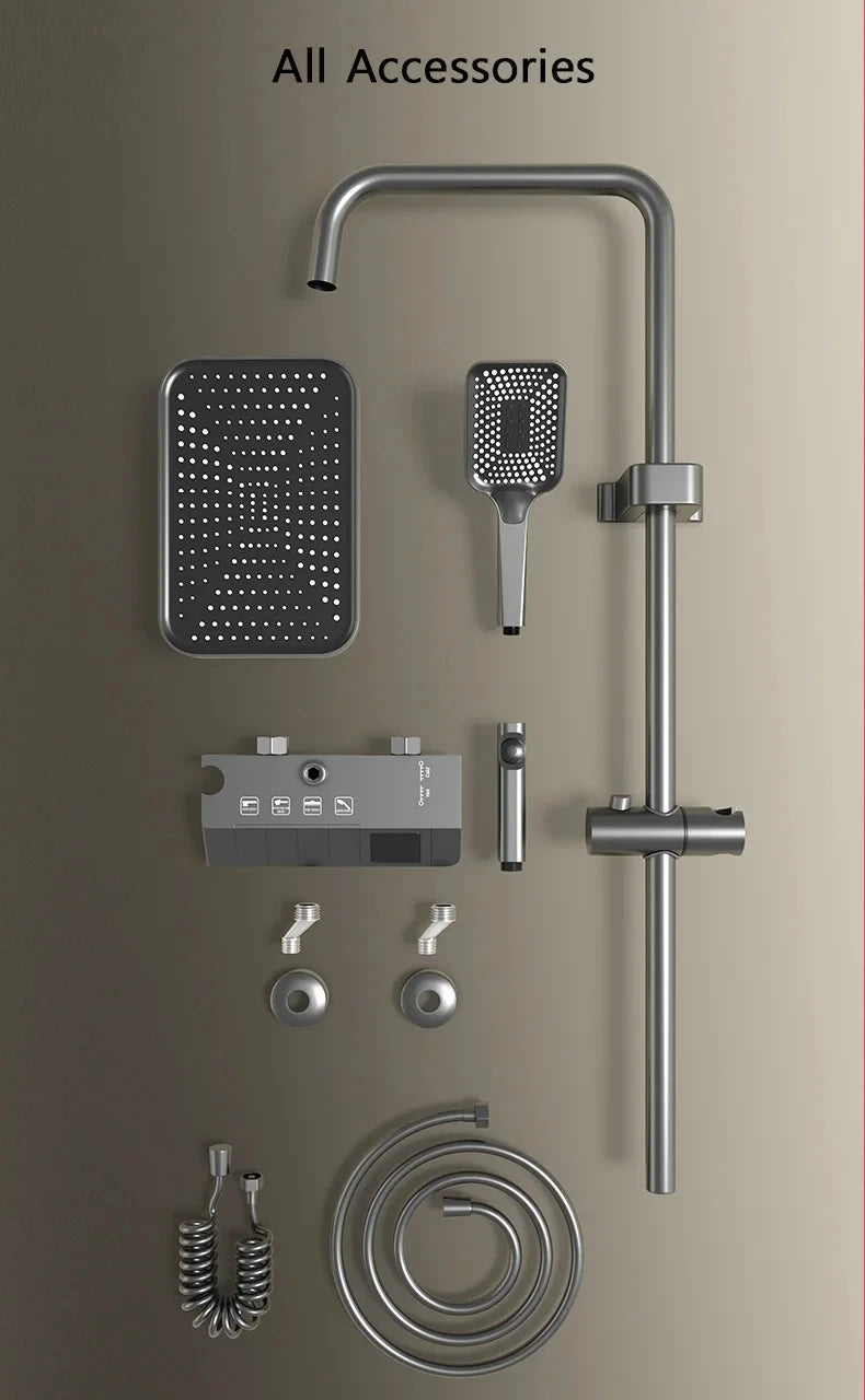 Piano key shower system bathroom shower set gun ash bathtub hot and cold shower faucet LED digital copper faucet shower set