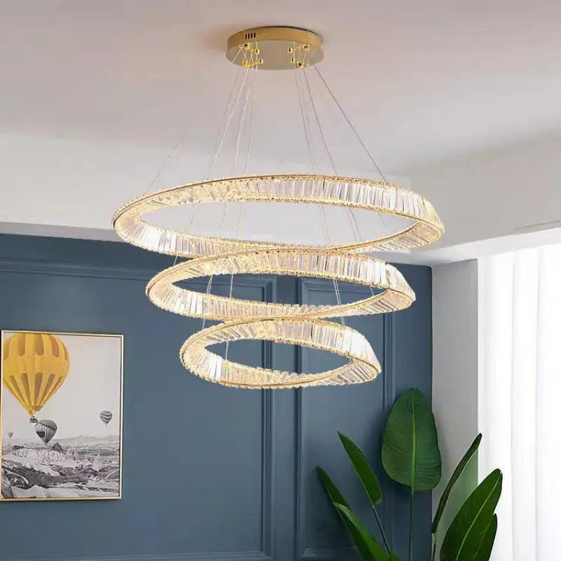 Modern Luxury Gold and Crystal Living Room Led Dimmable Pendant Lights