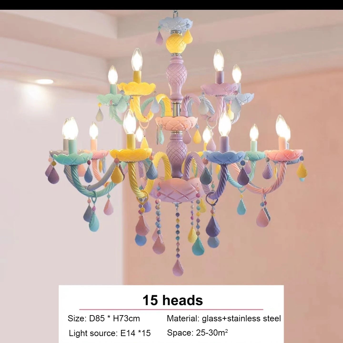 Modern Romantic Rainbow Crystal Chandelier European Candle lustres Children's Makaron Girl Princess Pendant Lamps Light Fixtures