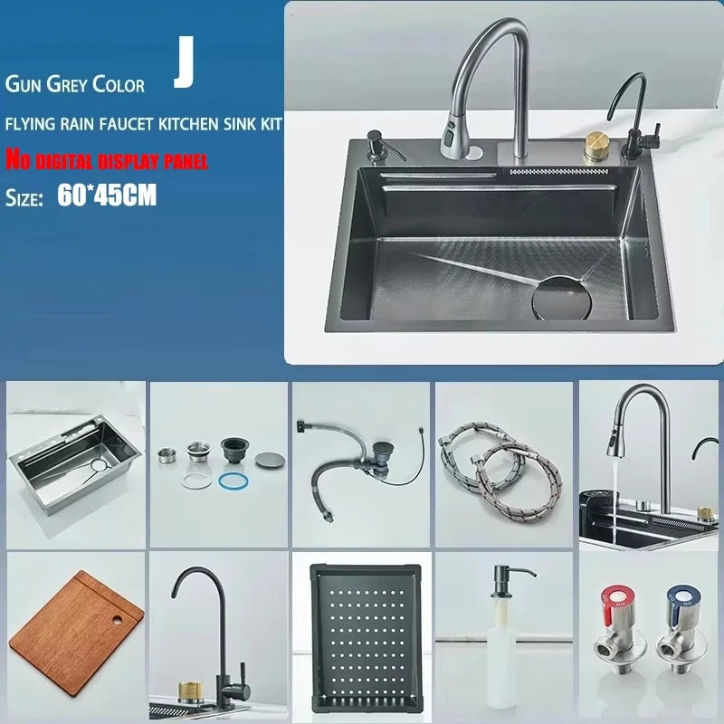 304 Stainless Steel Kitchen Sink Faucet Set Rainfall Spout Pull Out Sprayer Pure Tap Cold Hot Water Mixer Multifunctional Kitchen