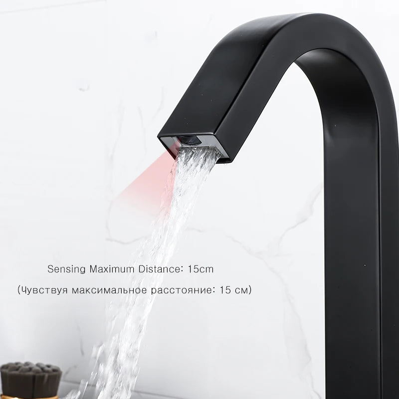 OXG Black/Chrome Smart Sensor Basin Faucet Automatic Sensor Waterfall Basin Sink Faucet Bathroom Faucet Washbasin Faucet