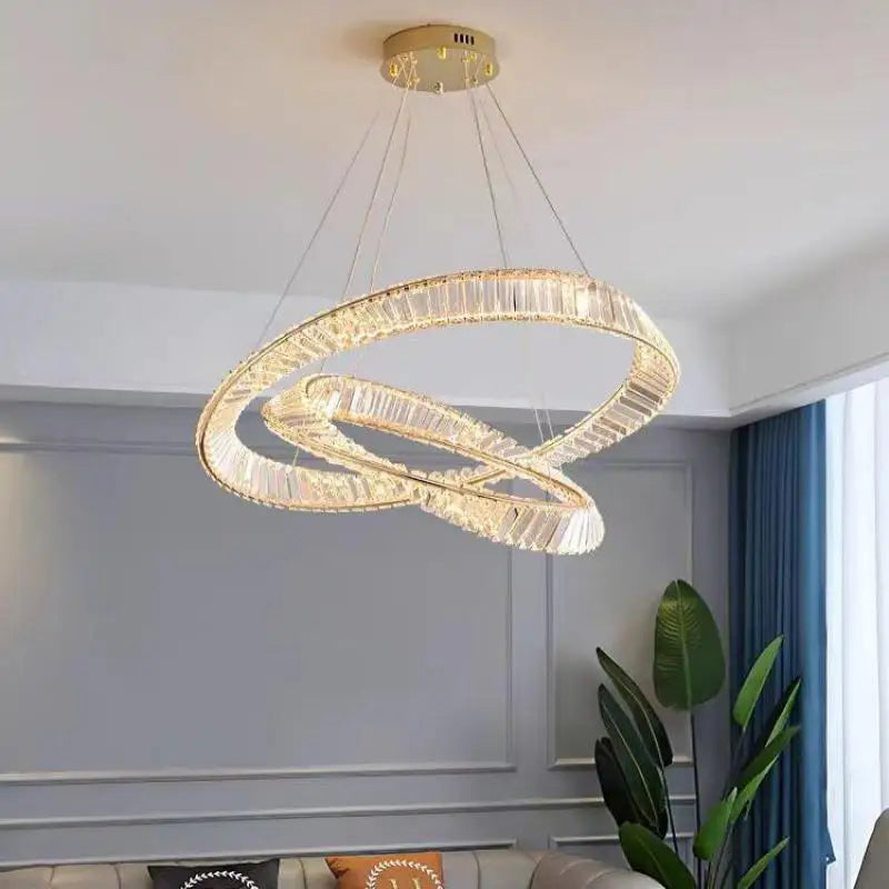 Modern Luxury Gold and Crystal Living Room Led Dimmable Pendant Lights