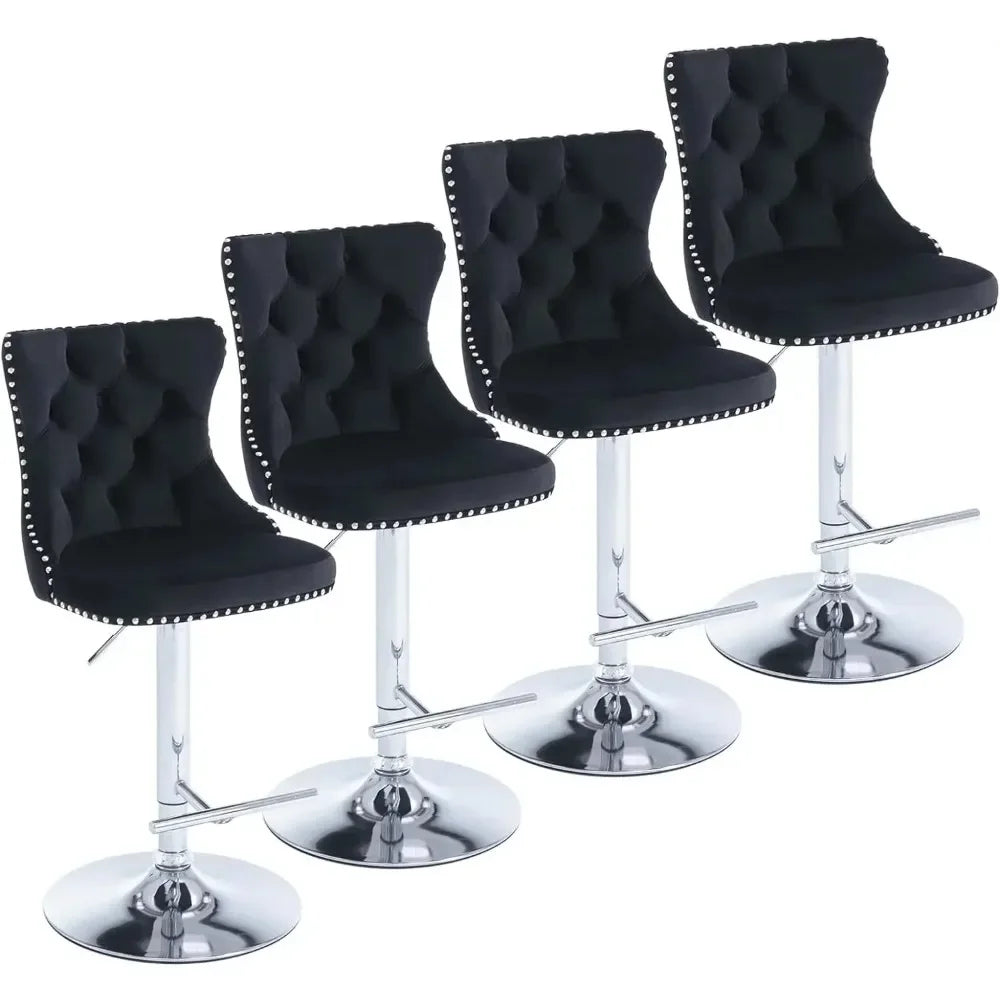 High Back Button Tufted Bar Stools Set of 4 Adjustable Counter Height