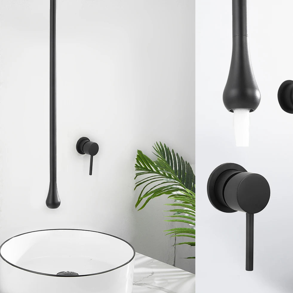 BAKALA Water Drop Hang Ceiling Faucet Bathroom Basin Bathtub Tap Solid Brass  Hot Cold Water Sink Mixer Tub Hardware