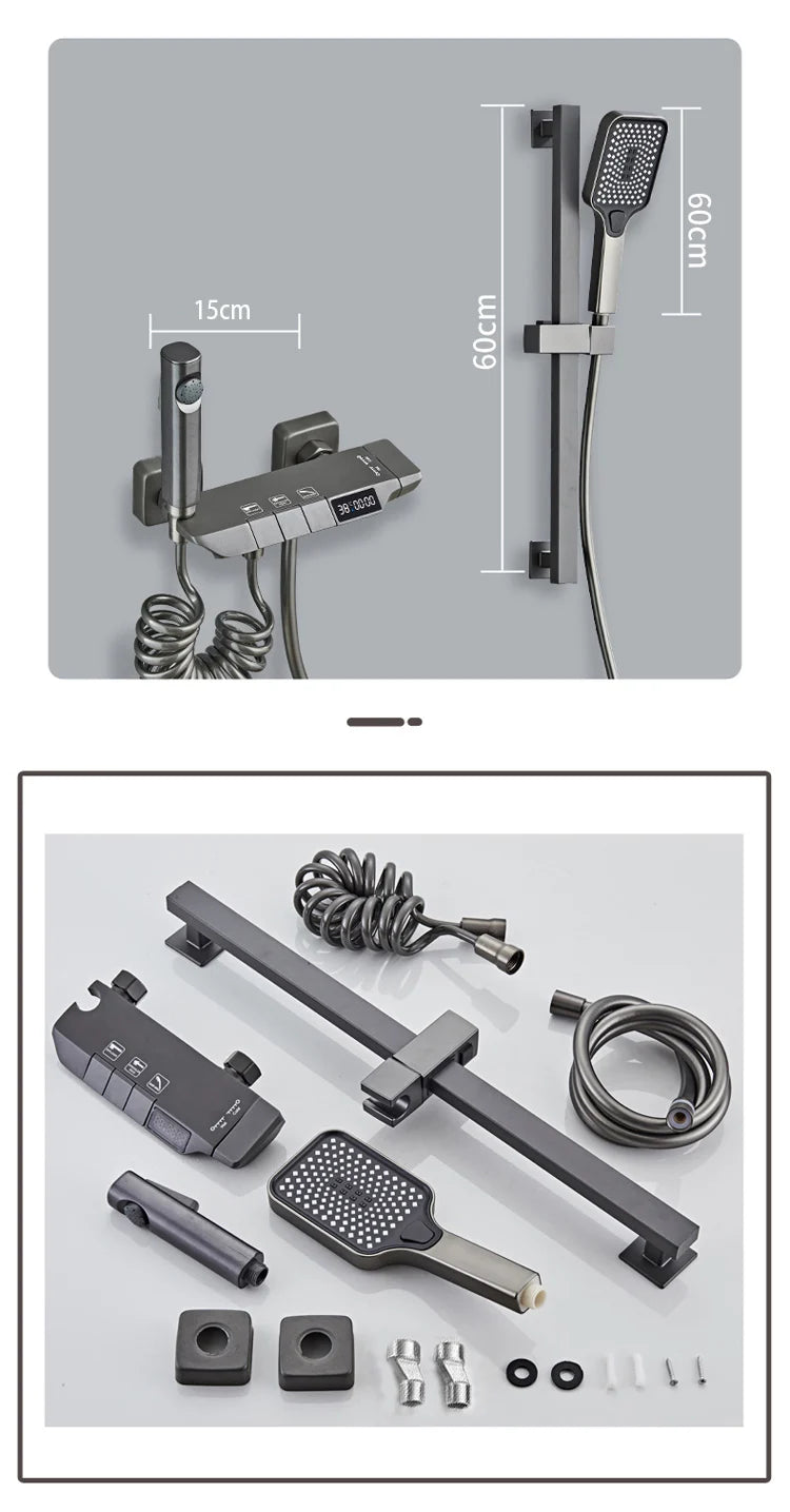 White Grey Deluxe Shower System Set Bathroom Rain Pressurized Shower Faucet Set Brass LED Digital Bathtub Shower Faucet Full Set