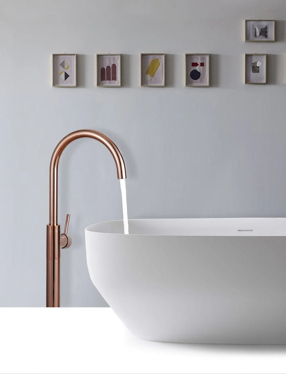Bathroom Bathtub Floor Stand Faucet Rose Gold Mixer Single Handle Tap 360 Rotation Spout With Brass Hand Hot &Cold Water Shower