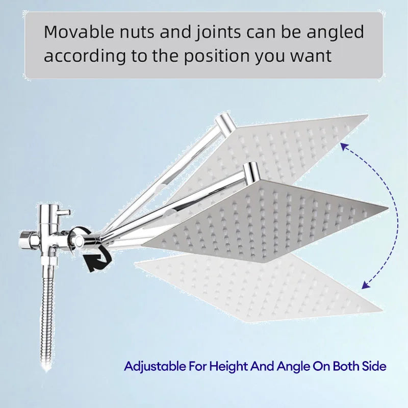 Baokemo 3-function Handheld Shower with Stainless Steel Angle Adjustable Extension Arm, 8-inch/10 Inch Square Top Sprayer Shower