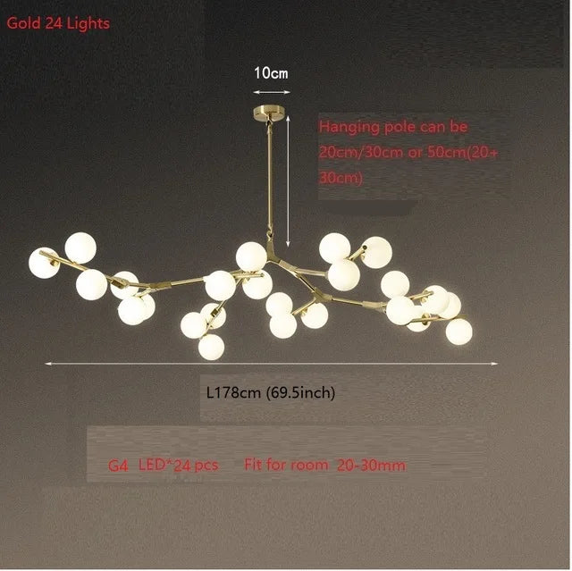 Modern Tree Branches LED Chandelier Glass Balls Chandeliers Molecular Living Decoration Dining Bedroom Pendant Lighting Fixtures