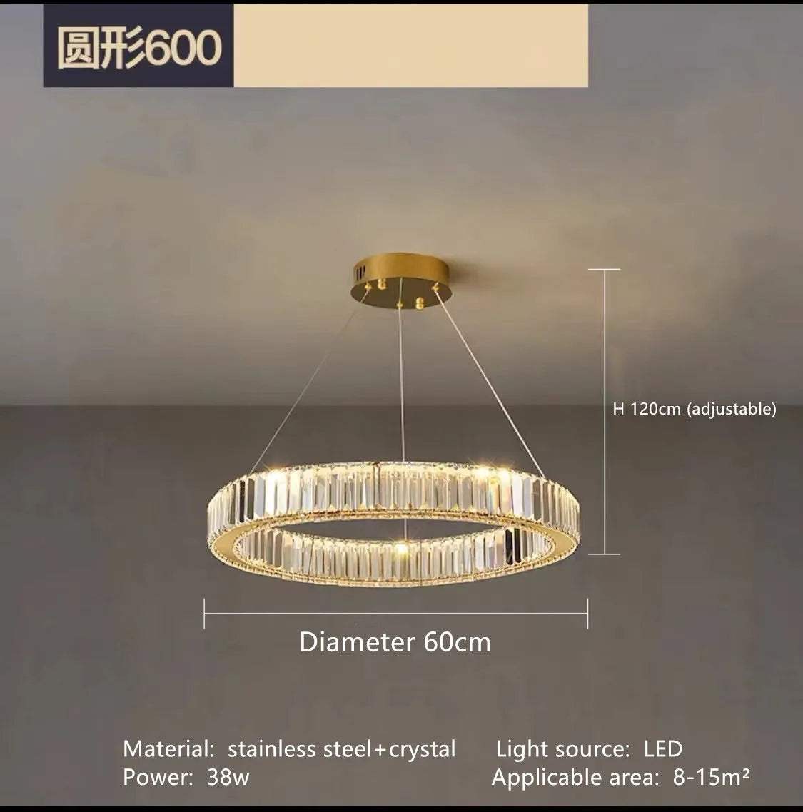 Crystal Chandelier in Simple Stainless Steel or Gold