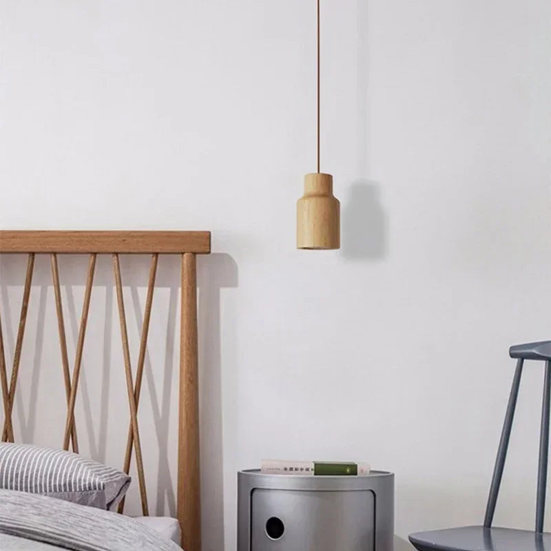Nordic Wood Pendant Light Rubberwood Single Head Lighting For Bedroom Restaurant Platform Front Window Cafe Decorative LED Light