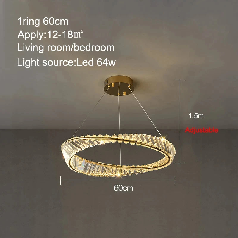 Modern Crystal Lustre Ceiling Chandelier Gold Irregular Ring Pendant Lamp Led Dimmable Living Room Bedroom Restaurant Hang Light