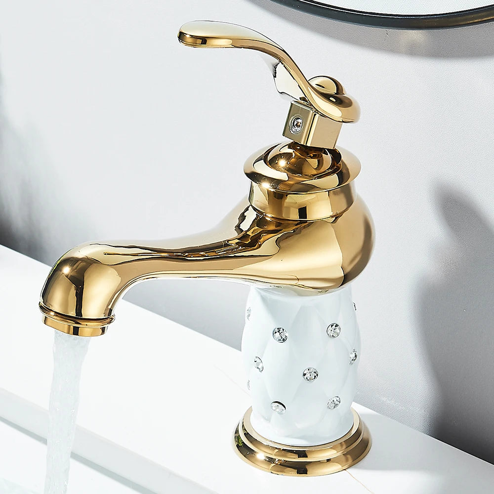 Bathroom Sink Faucets Diamond Gold Basin Faucet Single Handle Mixer Tap Hot Cold Water Mixer Water Crane