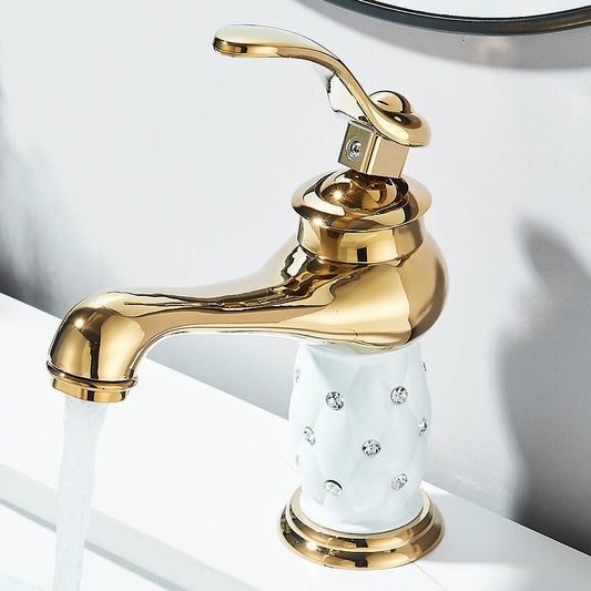 Bathroom Sink Faucets Diamond Gold Basin Faucet Single Handle Mixer Tap Hot Cold Water Mixer Water Crane