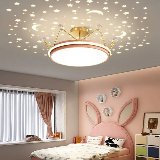 Crown LED Dimmable Ceiling Chandelier Star And Moon Lamp Pendant Children Boys Girls Bedroom Study Kid's Ceiling Lamp Room Decor