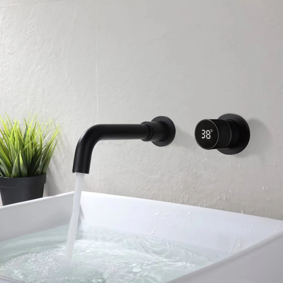 Black Brass Bathroom Faucet Hidden with Intelligent Digital Display