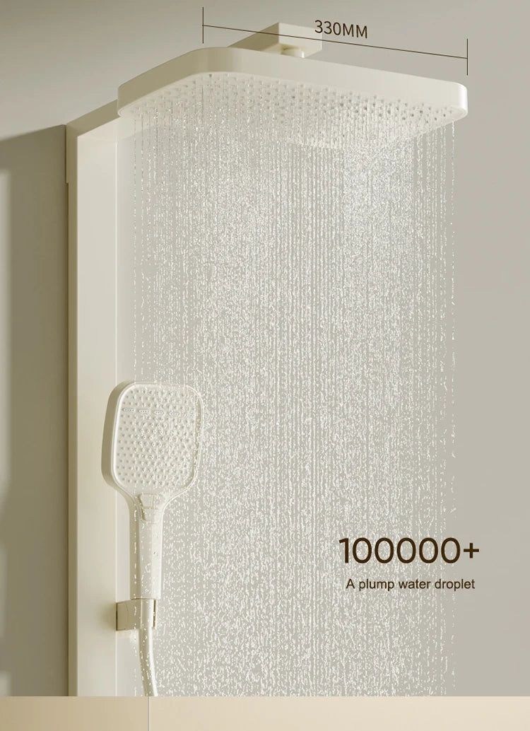Milk White Shower Thermostat Shower Set Home Digital Display Shower Fine Copper Bath Pressurized Bathroom Shower Nozzle