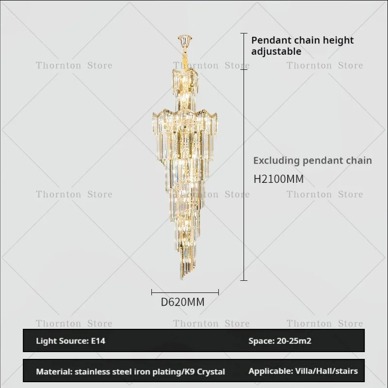 European Duplex Chandelier Light Luxury Atmosphere Villa Hotel Jump Floor Hollow Building In The Middle Floor Crystal Chandelier