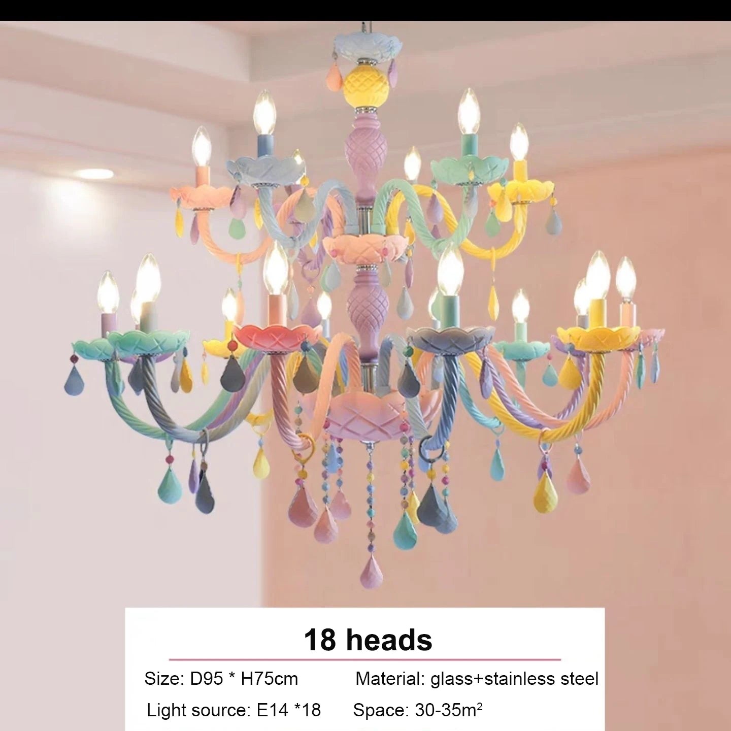 Modern Romantic Rainbow Crystal Chandelier European Candle lustres Children's Makaron Girl Princess Pendant Lamps Light Fixtures