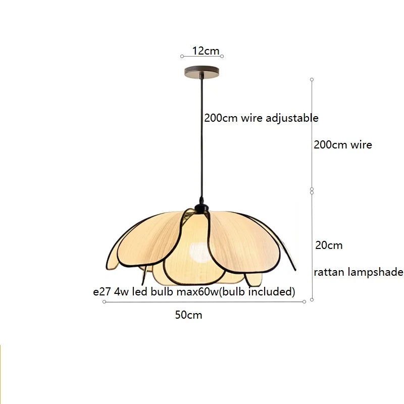 IWHD 50CM Rattan Flower LED Pendant Lamp Home Decor Indoor Bedroom Dining Living Room Lights Nordic Modern Hanging Light Edison