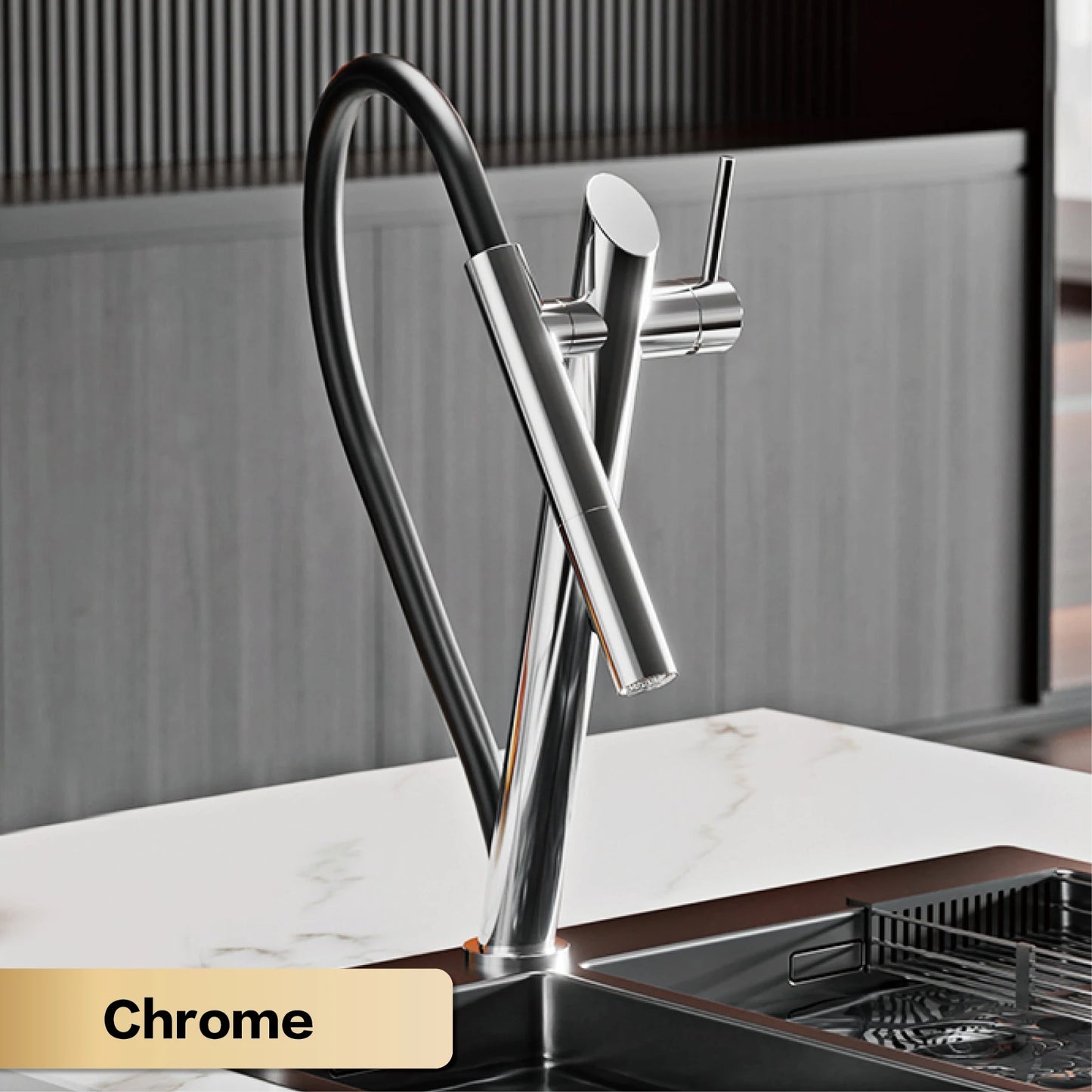 AITANA luxury brass black kitchen faucet with pull-out design, dual control magnetic suction for cold & hot 2-function sink Tap