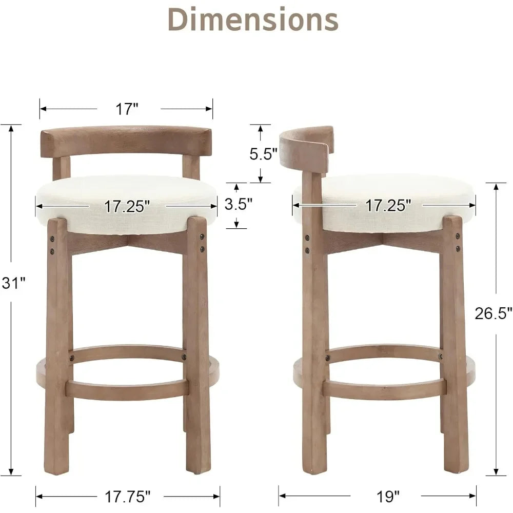 Mid-Century 26.5 Inch Linen Bar Stools Set of 4